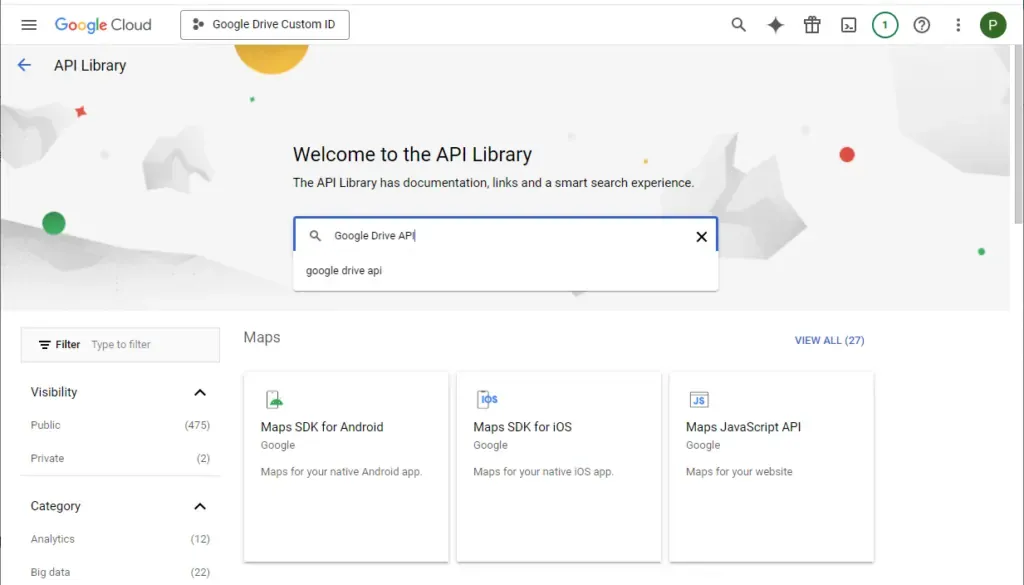 Search for Google Drive API
