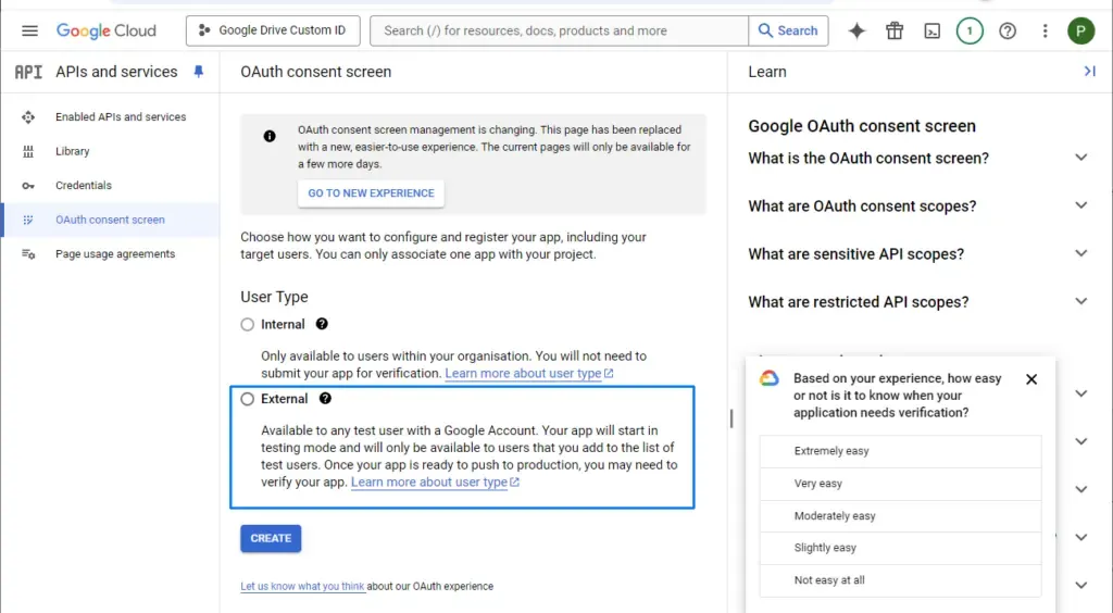 Choose the OAuth user type