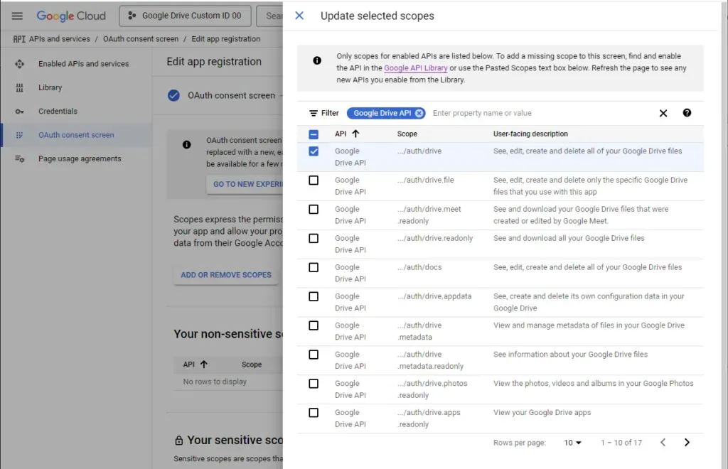 Save OAuth consent settings