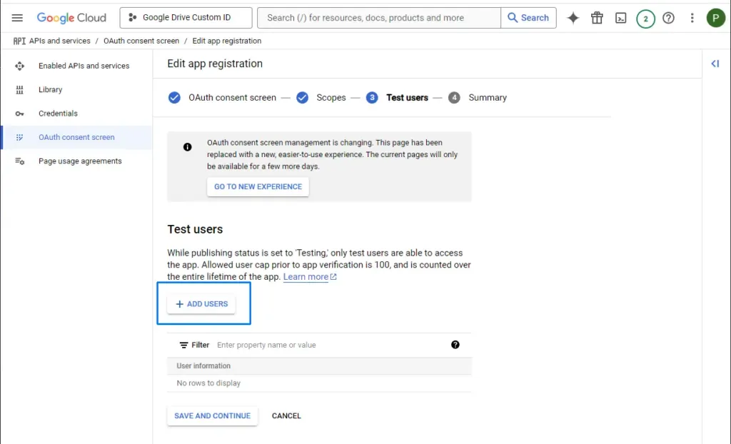 Open test users