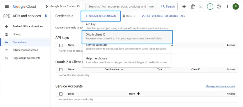 Create OAuth credentials