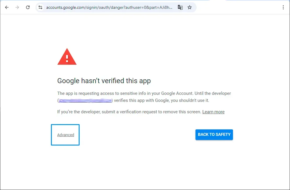 Review the Google app warning