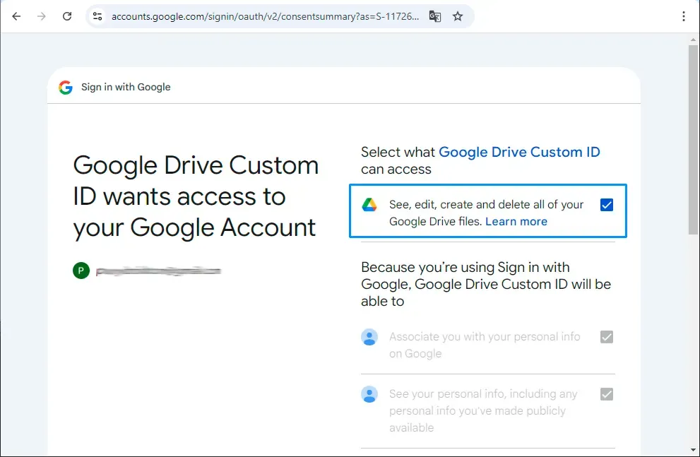 Confirm Google Drive access