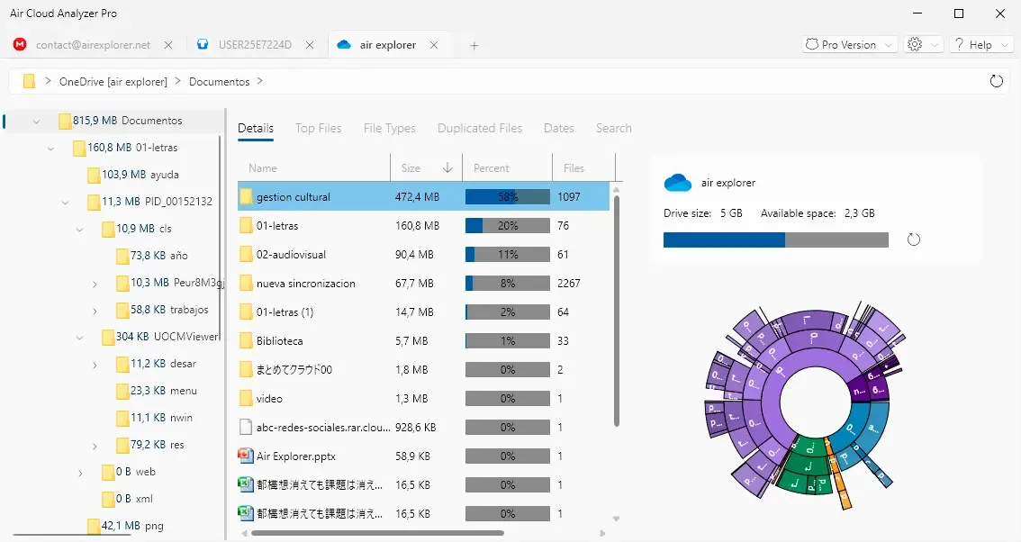 Top Files analysis showing the largest files in OneDrive