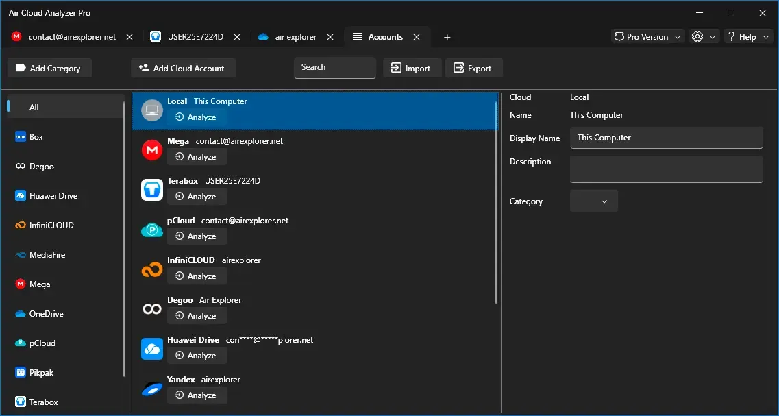 The This Computer option in Air Cloud Analyzer's Accounts view