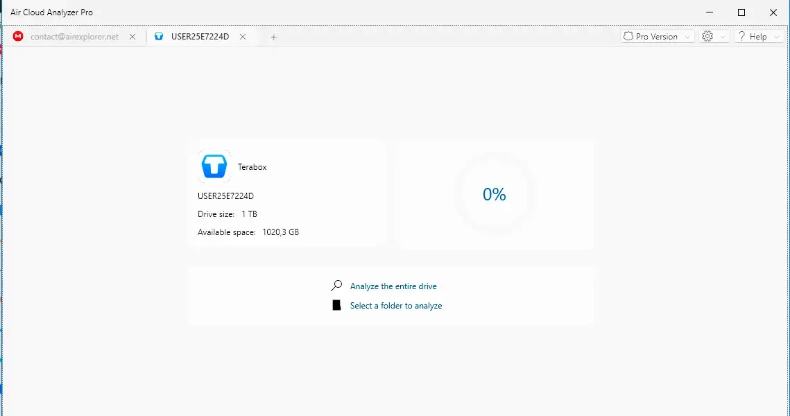 Choosing a full-drive or folder analysis for TeraBox